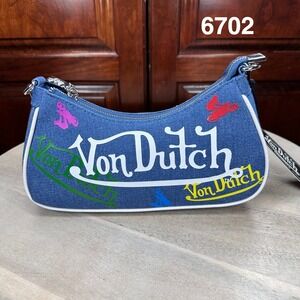 Von Dutch Denim Shoulder Bag Chain Y2K Streetwear NWT
